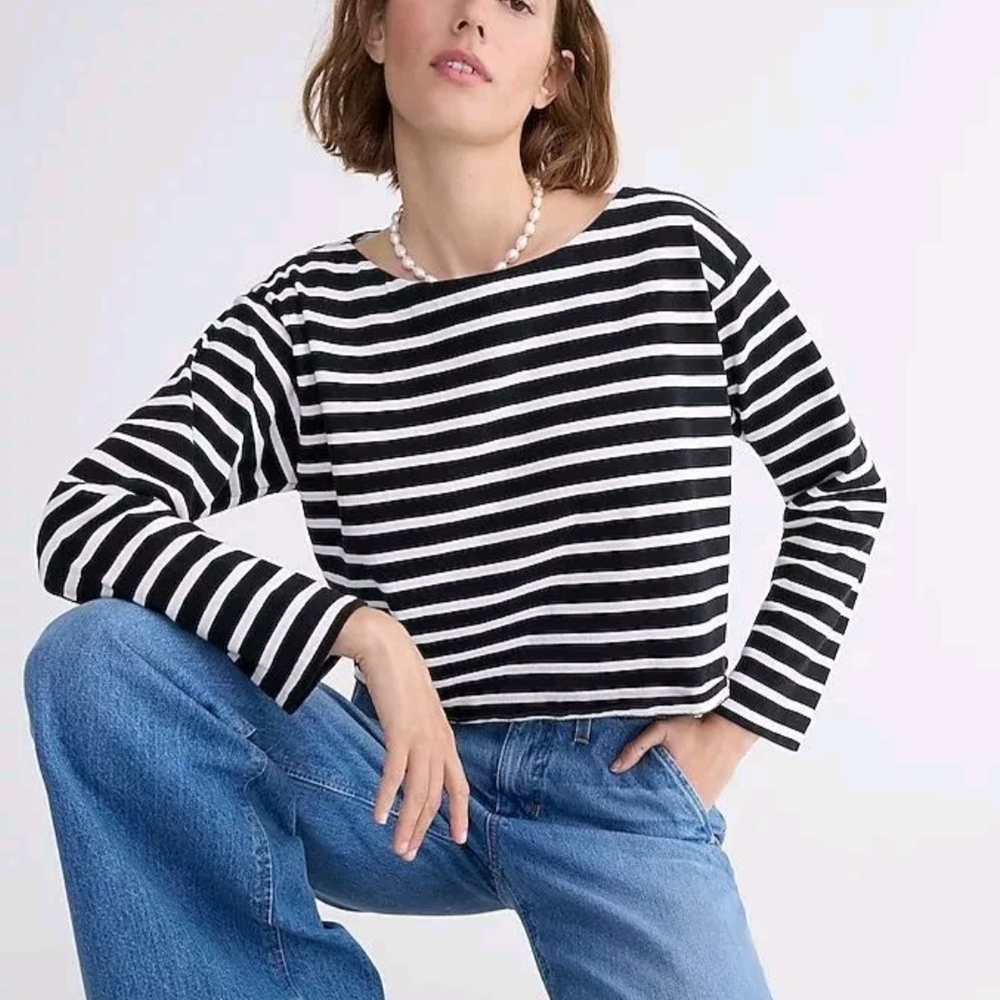 J. Crew Black and White 3/4 Sleeve Boxy Tee